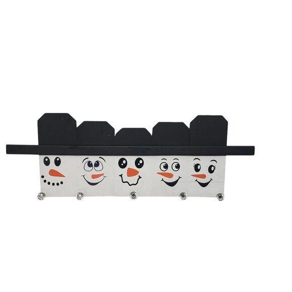 Handmade Snowman Wall Mounted Jacket Hanger With 5 Faces For Holiday Decor - Picture 1 of 2